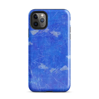 vivid cobalt blue textured surface covered in scattered white and gray paint splashes, wild scratch lines, and organic splatters on Glossy Electric Blue Splatter Storm - default view — protective iphone case
