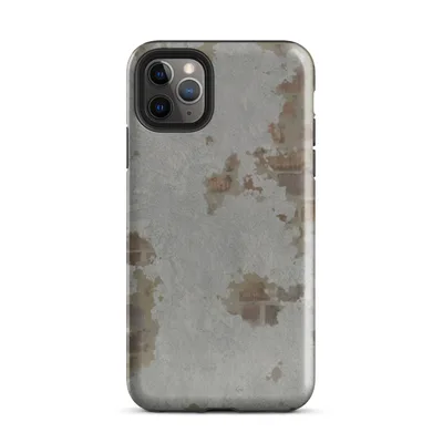 weathered gray surface with scattered patches of rust, burnt sienna, and corroded brick revealed beneath flaking plaster in an industrial decay pattern on Glossy Urban Decay Rust Texture Case - default view — protective iphone case