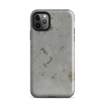 weathered grey concrete surface with scattered aged golden-brown mineral stains and organic rust-toned patches on Glossy Weathered Concrete Texture Case - default view — protective iphone case