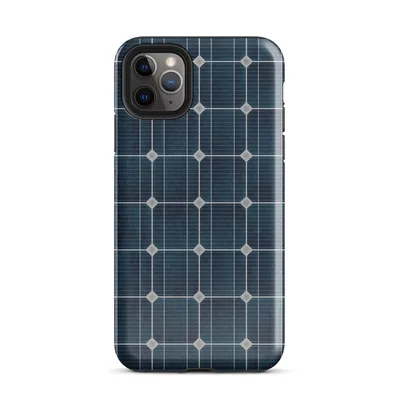 close-up repeating grid of deep navy blue octagonal solar cells with silver metallic bus lines and diamond-shaped connectors on Glossy Solar Panel Tech Case - default view — protective iphone case