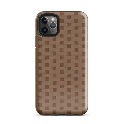 close-up woven basket weave pattern in terracotta brown and warm taupe with interlocking rectangular strips forming a repeating grid on Glossy Woven Basket Weave Classic - default view — protective iphone case