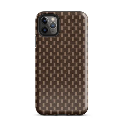 tightly woven basketweave pattern in dark chocolate brown and warm tan, repeating interlocked rectangular grid resembling natural rattan on Glossy Woven Basketweave Texture Case - default view — protective iphone case