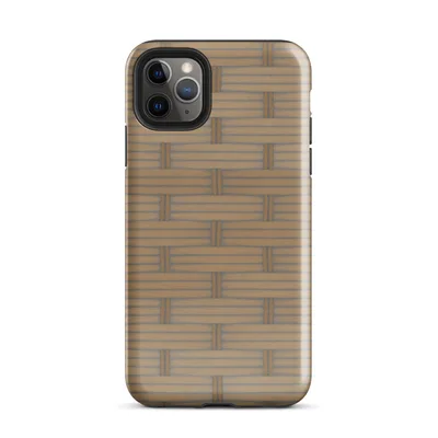 seamless woven basket weave pattern in warm sandy tan and golden brown tones with interlaced horizontal strips on Glossy Woven Rattan Weave Case - default view — protective iphone case
