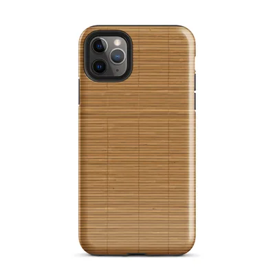 closely woven bamboo reed mat texture in warm golden and amber tones with horizontal slats and vertical stitching lines on Glossy Woven Bamboo Mat Case - default view — protective iphone case
