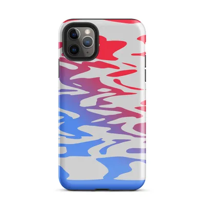 fluid abstract waves of vivid red and electric blue merging through a purple gradient on a light grey background on Glossy Red Wave Blue Tide Case - default view — protective iphone case