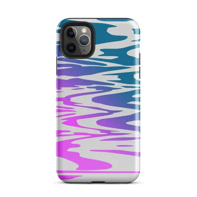 rippling water waves in a teal to magenta gradient on a light gray background, flat graphic style with fluid organic shapes on Glossy Neon Tide Wave Case - default view — protective iphone case