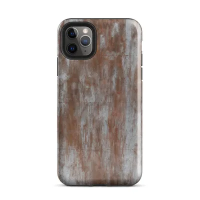 heavily rusted metal surface with vertical rust streaks bleeding through weathered concrete grey panels on Glossy Rust and Ruin Metal Case - default view — protective iphone case