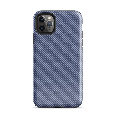 diagonal twill weave pattern in deep navy and slate blue, resembling woven fabric with fine alternating stripes on Glossy Navy Twill Weave Tough Case for iPhone - default view — protective iphone case