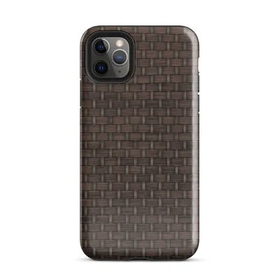 close-up realistic dark brown woven wicker basket weave pattern with interlaced strands and subtle light shading on Glossy Dark Woven Wicker Texture Tough Case for iPhone - default view — protective iphone case