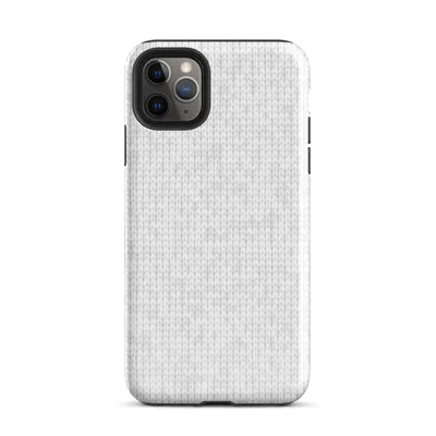 seamless white knit fabric texture with softly repeating tonal snowflake motifs in a light grey on white palette on Glossy Winter White Knit Texture Tough Case for iPhone - default view — protective iphone case