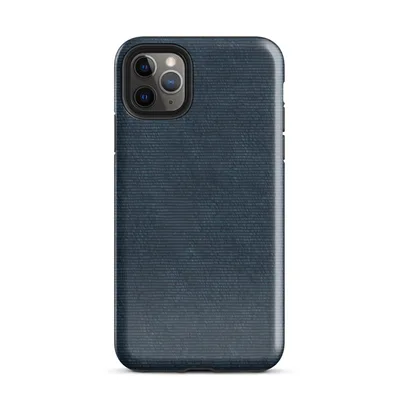 seamless horizontal woven fabric texture in deep navy and slate indigo tones with subtle tonal variation on Glossy Deep Navy Textile Tough Case for iPhone - default view — protective iphone case