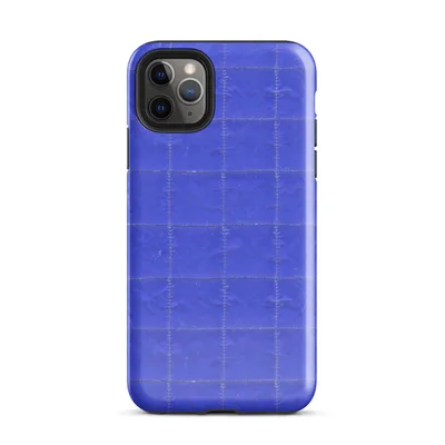 deep royal blue quilted grid pattern with subtle stitched lines forming uniform rectangular panels across the entire surface on Glossy Royal Blue Quilted Grid Tough Case for iPhone - default view — protective iphone case