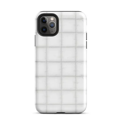 soft white quilted grid pattern with puffed squares and subtle stitched seams on a pale background on Glossy Cloud White Quilted Texture Tough Case for iPhone - default view — protective iphone case