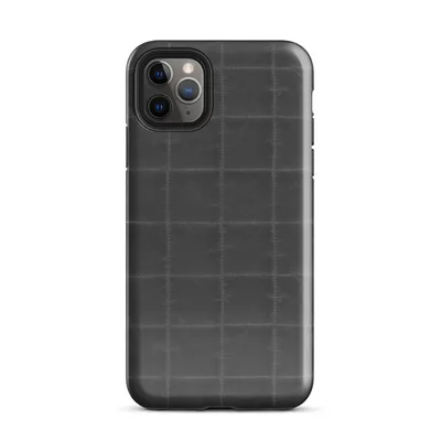 repeating dark charcoal quilted square grid pattern with faint stitched seams and subtle fabric-like texture on Glossy Dark Quilted Grid Tough Case for iPhone - default view — protective iphone case