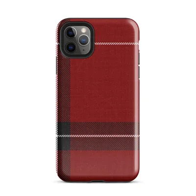 classic red tartan plaid with bold black bands and white pinstripes on a textured crimson background on Glossy Highland Red Plaid Tough Case for iPhone - default view — protective iphone case