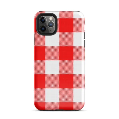 bold red and white large-scale gingham check pattern with woven textile texture on Glossy Classic Red Gingham Tough Case for iPhone - default view — protective iphone case