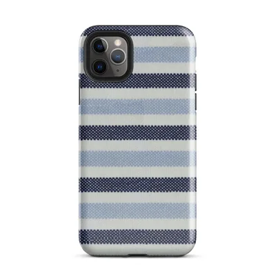 horizontal woven stripes in navy, powder blue, and white in a repeating textile pattern on Glossy Nautical Stripe Classic Tough Case for iPhone - default view — protective iphone case