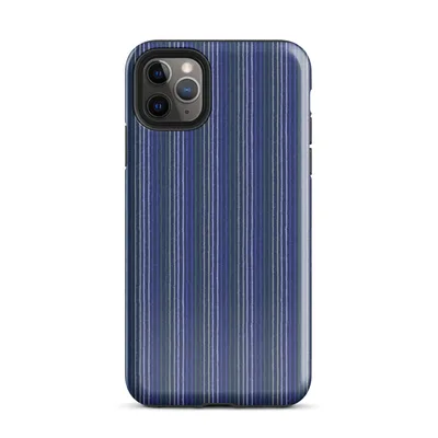 vertical pinstripes in deep cobalt blue and forest green with white and sage accent lines in a woven fabric style on Glossy Classic Stripe Bold Statement Tough Case for iPhone - default view — protective iphone case