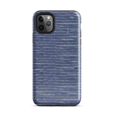 close-up of horizontal knit fabric rows in cobalt blue and white, resembling a woven maritime textile with fine stitch detail on Glossy Ocean Stripe Knit Texture Tough Case for iPhone - default view — protective iphone case