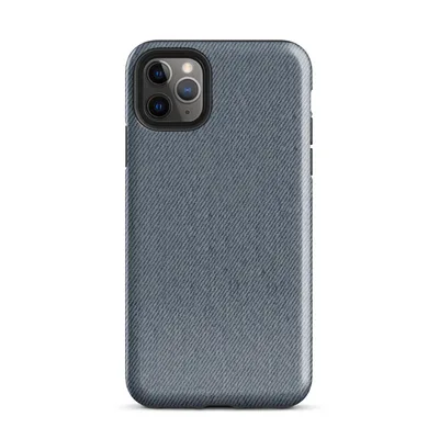 close-up diagonal twill weave of faded blue denim fabric with subtle tonal variation and natural thread texture on Glossy Classic Denim Weave Tough Case for iPhone - default view — protective iphone case