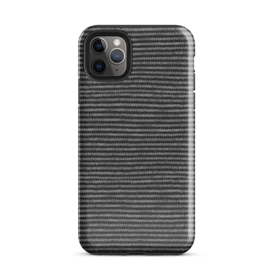 tightly woven horizontal knit stitch pattern in charcoal black and silver grey tones on Glossy Carbon Weave Knit Texture Tough Case for iPhone - default view — protective iphone case