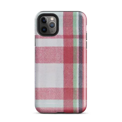 traditional tartan plaid pattern with bold red, navy, forest green, and white intersecting woven stripes on Glossy Classic Plaid Heritage Tough Case for iPhone - default view — protective iphone case