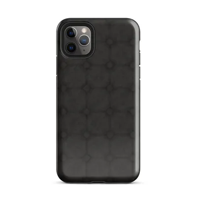 repeating dark charcoal stone tile pattern with octagonal borders and small diamond accents at each grid intersection on Glossy Dark Stone Lattice Tough Case for iPhone - default view — protective iphone case