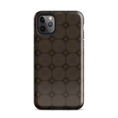 dark brown octagonal tile pattern with small diamond accents at intersections, resembling aged cobblestone in a top-down perspective on Glossy Dark Cobblestone Armor Tough Case for iPhone - default view — protective iphone case
