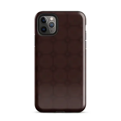 deep oxblood crimson repeating lattice of rounded squares with dot intersections on a near-black background on Glossy Dark Crimson Lattice Shield Tough Case for iPhone - default view — protective iphone case