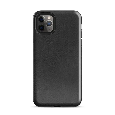 close-up black leather surface with natural grain, subtle creases, and organic texture variations across a deep charcoal tone on Glossy Midnight Black Leather Tough Case for iPhone - default view — protective iphone case