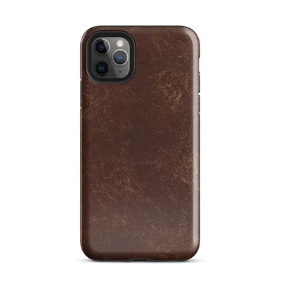 distressed dark mahogany leather texture with amber and tan crackle veining in an aged vintage patina style on Glossy Worn Leather Heritage Tough Case for iPhone - default view — protective iphone case