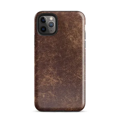 distressed burgundy and tan leather surface with crackled, aged patina and irregular worn markings on Glossy Worn Leather Vintage Tough Case for iPhone - default view — protective iphone case