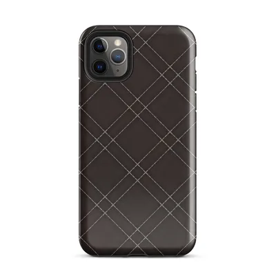 deep espresso brown quilted leather diamond grid pattern with fine dashed stitch lines at a 45-degree angle on Glossy Dark Diamond Quilted Leather Tough Case for iPhone - default view — protective iphone case