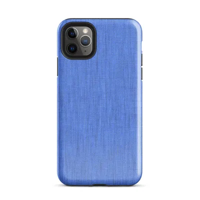 seamless woven chambray fabric texture in soft periwinkle blue with subtle vertical thread striping on Glossy Classic Blue Woven Texture Tough Case for iPhone - default view — protective iphone case