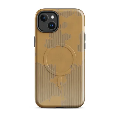 peeled golden kraft paper layers revealing corrugated cardboard fluting beneath in warm amber and tan tones on Glossy Torn Cardboard Texture MagSafe Tough Case for iPhone - default - Front view — magsafe phone case