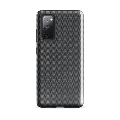 dense interlocking chevron knit pattern in steel grey with scattered deep red flecks on a dark background on Glossy Steel Knit Armor Tough Case for Samsung - default - Front view — samsung phone case