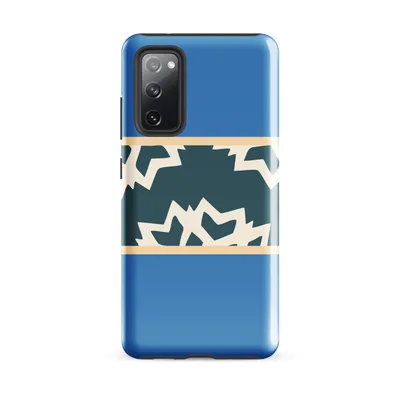 jagged fractured teal and cream shapes in a horizontal band on sky-blue background with warm sandy border stripes on Glossy Arctic Fracture Tough Case for Samsung - default - Front view — samsung phone case