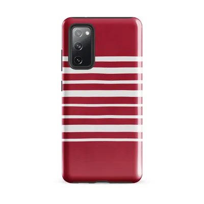 horizontal white stripes on a deep crimson red background in a classic nautical pattern on Glossy Bold Red Stripe Tough Case for Samsung - default - Front view — samsung phone case