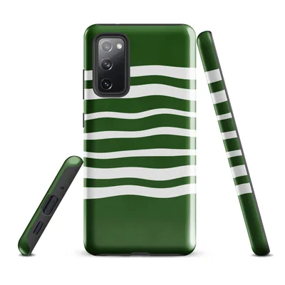 wavy horizontal white stripes flowing across a deep forest green background in a repeating ripple pattern on Glossy Green Wave Stripe Tough Case for Samsung - default - Front view — samsung phone case