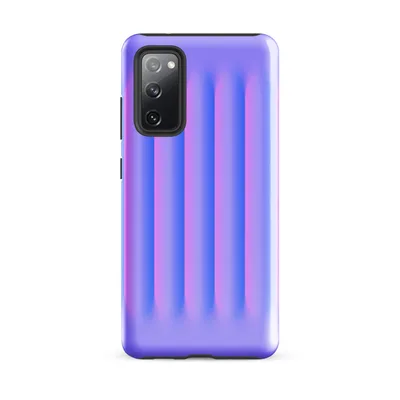 soft 3D vertical ridges in a glowing gradient of electric blue, pink, and lavender with a pillow-like sculptural illusion on Glossy Neon Ripple Wave Tough Case for Samsung - default - Front view — samsung phone case