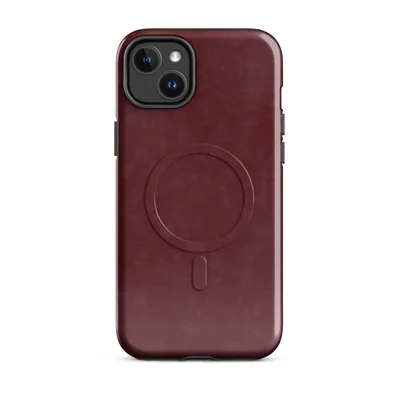 mottled deep crimson and burgundy velvet-like texture with subtle shadowed marbling across the entire surface on Glossy Crimson Velvet Armor MagSafe Tough Case for iPhone - default - Front view — magsafe phone case