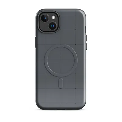 uniform dark charcoal square grid pattern with thin lines and subtle dot intersections on a slate gray background on Glossy Slate Grid Minimalist MagSafe Tough Case for iPhone - default - Front view — magsafe phone case