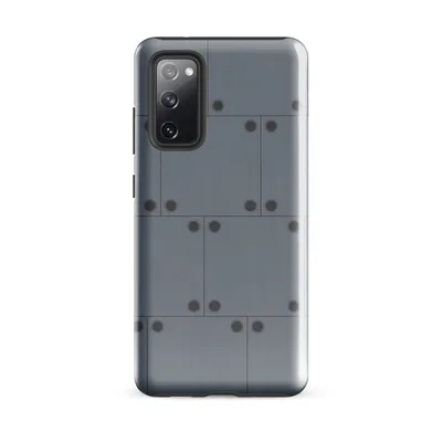 repeating riveted steel panel pattern in cool slate and gunmetal grey tones with a structured grid layout on Glossy Steel Panel Industrial Tough Case for Samsung - default - Front view — samsung phone case
