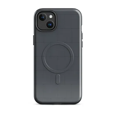 seamless offset grid of dark charcoal slate tiles with subtle rounded corners and thin shadow lines on a deep blue-gray background on Glossy Midnight Slate MagSafe Tough Case for iPhone - default - Front view — magsafe phone case