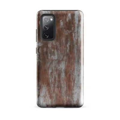 weathered concrete panels with streaks of rust, burnt sienna, and amber oxide stains running vertically across a grey surface on Glossy Industrial Rust Storm Tough Case for Samsung - default - Front view — samsung phone case