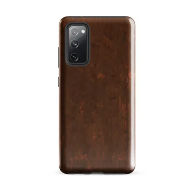 heavily weathered iron surface with deep rust red and burnt orange oxidation streaks, mineral deposits, and faint white corrosion marks on a dark brown base on Glossy Iron Rust Weathered Metal Tough Case for Samsung - default - Front view — samsung phone case
