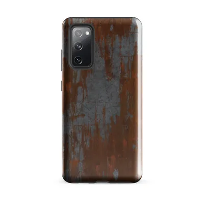heavily rusted iron surface with deep burnt orange corrosion streaking over a scratched and pitted steel-grey metal base on Glossy Rusted Iron Weathered Metal Tough Case for Samsung - default - Front view — samsung phone case