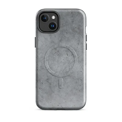 weathered grey metal surface with fine random scratches, rust-flecked spots, and soft cloudy shadows in a distressed industrial style on Glossy Scratched Steel Urban Armor MagSafe Tough Case for iPhone - default - Front view — magsafe phone case