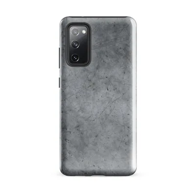 scratched brushed steel surface with fine random score marks, rust speckles, and smoky gray tonal variation on a light silver background on Glossy Scratched Steel Armor Tough Case for Samsung - default - Front view — samsung phone case