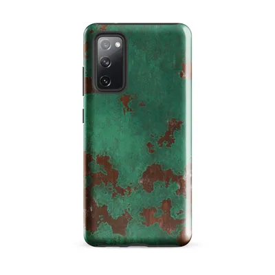 aged copper surface with teal verdigris patina and exposed reddish-brown metal in irregular organic patches on Glossy Patina Copper Corrosion Tough Case for Samsung - default - Front view — samsung phone case
